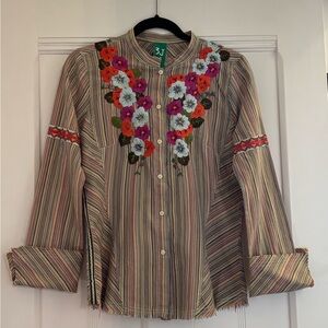 Workshop Republic Clothing by Johnny Was Floral Embroidered Top Size Small